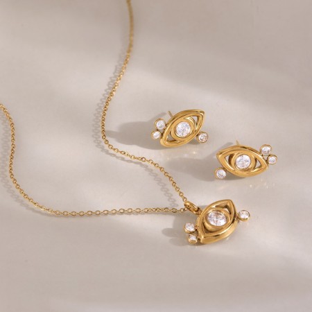 Ensembles de colliers pour femmes Simple Series Casual Devil's Eye en acier inoxydable étanche couleur or et zircon 2