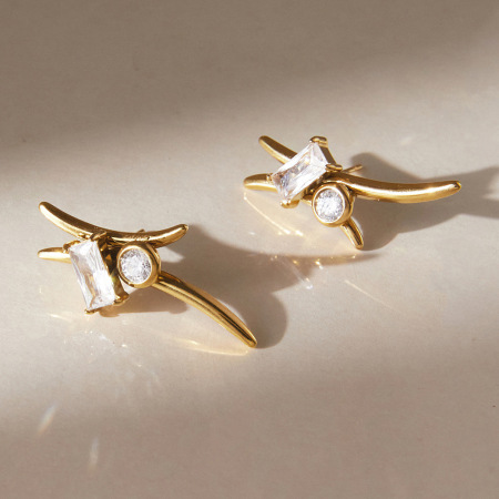 Boucles d'oreilles puces pour femmes, forme géométrique simple, en acier inoxydable, étanches, couleur or, avec zircon. 2