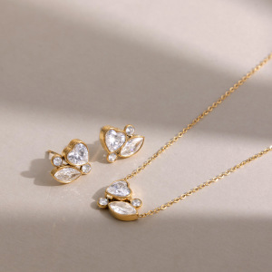 Ensembles De Colliers Pour Femmes De La Série Luxueuse Daily, En Acier Inoxydable Imperméable, Couleur Or, Forme Irrégulière, Cœur, Zircon. h5 Image2
