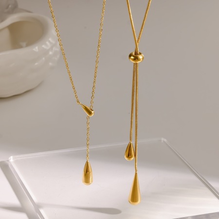 Colliers pendentifs pour femmes en acier inoxydable étanche couleur or, collection Simple Series Droplet 2