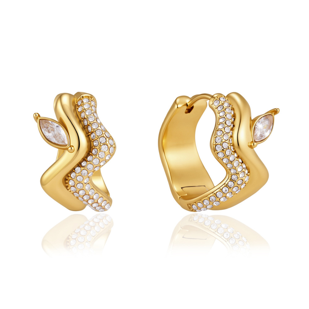 Boucles D'Oreilles Créoles Élégantes Et Raffinées En Acier Inoxydable Doré, Couleur Or, Avec Zircon, De Forme Irrégulière Et De Luxe. Image5