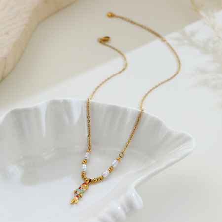 Colliers pendentifs pour femmes Simple Series Daily Chain Fish en acier inoxydable étanche couleur or 2