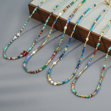 Ensembles de colliers pour femmes en perles rétro et pierres naturelles de la série classique 2