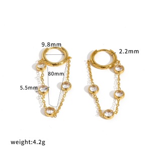 Boucles D'Oreilles Pendantes Pour Femmes, En Acier Inoxydable Étanche, Couleur Or, Avec Pompon Et Strass. h5 