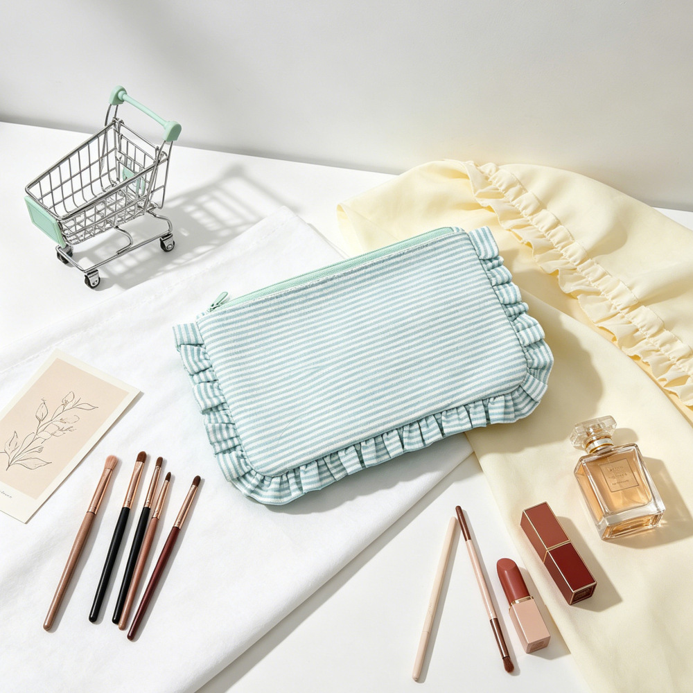 Trousses À Maquillage Simple Series Sweet Solid Color Stripe En Polyester 