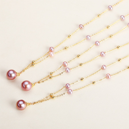 Collier de perles pour femme, collection romantique, perles d'eau douce couleur or. 2
