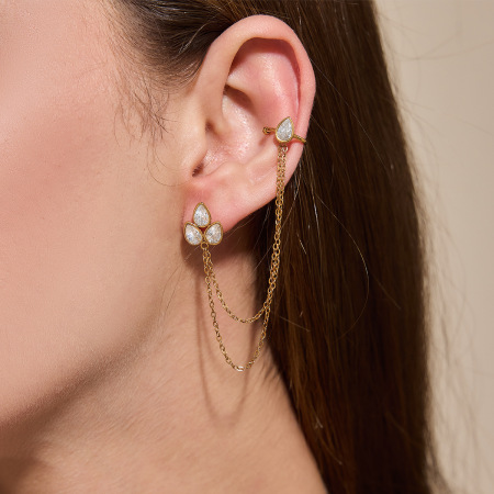Boucles d'oreilles pendantes pour femme, collection Simple, en acier inoxydable, couleur or, avec zircon, étanches.
