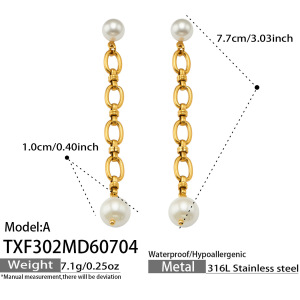 Boucles D'Oreilles Pendantes Pour Femme, Style Patchwork Décontracté, En Acier Inoxydable, Couleur Or, Ornées De Perles. Collection Simple Series. h5