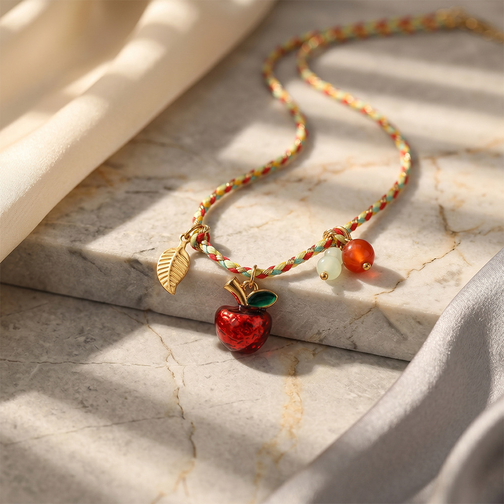 Colliers Tressés Pour Femmes, En Acier Inoxydable, Couleur Or, Motif Fruits Mignons, Collection Romantique Image3