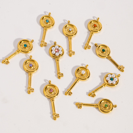 Pendentifs pour femmes en acier inoxydable étanche couleur or, série classique à faire soi-même 2