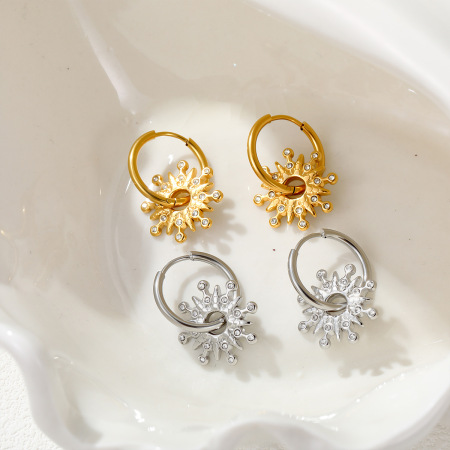 Boucles d'oreilles créoles Simple Series Daily Circle pour femmes, en acier inoxydable, couleur or, étanches. 2