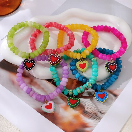 Bracelets à breloques pour femmes, collection romantique, avec perles en forme de cœur et pierres naturelles 2