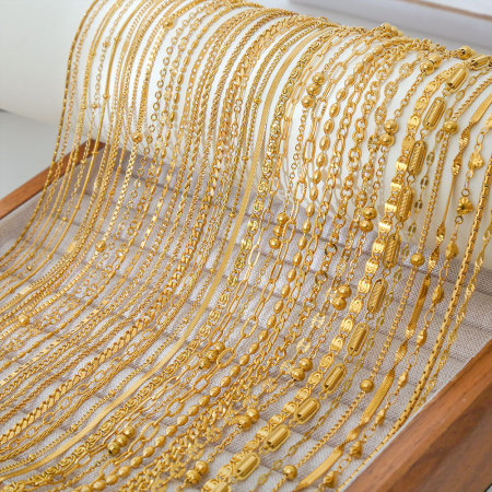 Colliers à maillons pour femmes, collection Simple Series Daily Patchwork Chain, en acier inoxydable imperméable, couleur or 2