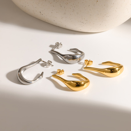Boucles d'oreilles puces en acier inoxydable étanche, forme en U, couleur or 2