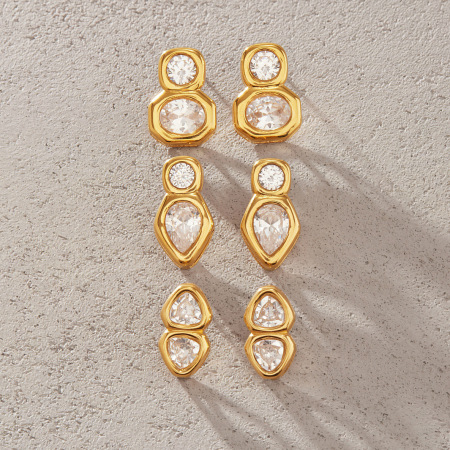 Boucles d'oreilles puces pour femmes, forme géométrique, en acier inoxydable, étanches, couleur or, avec zircon.
