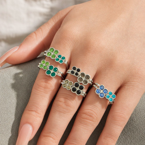 Ensembles De Bagues Romantiques Sweet Flower En Acier Inoxydable Étanche Couleur Or Et Zircon h5 Image4
