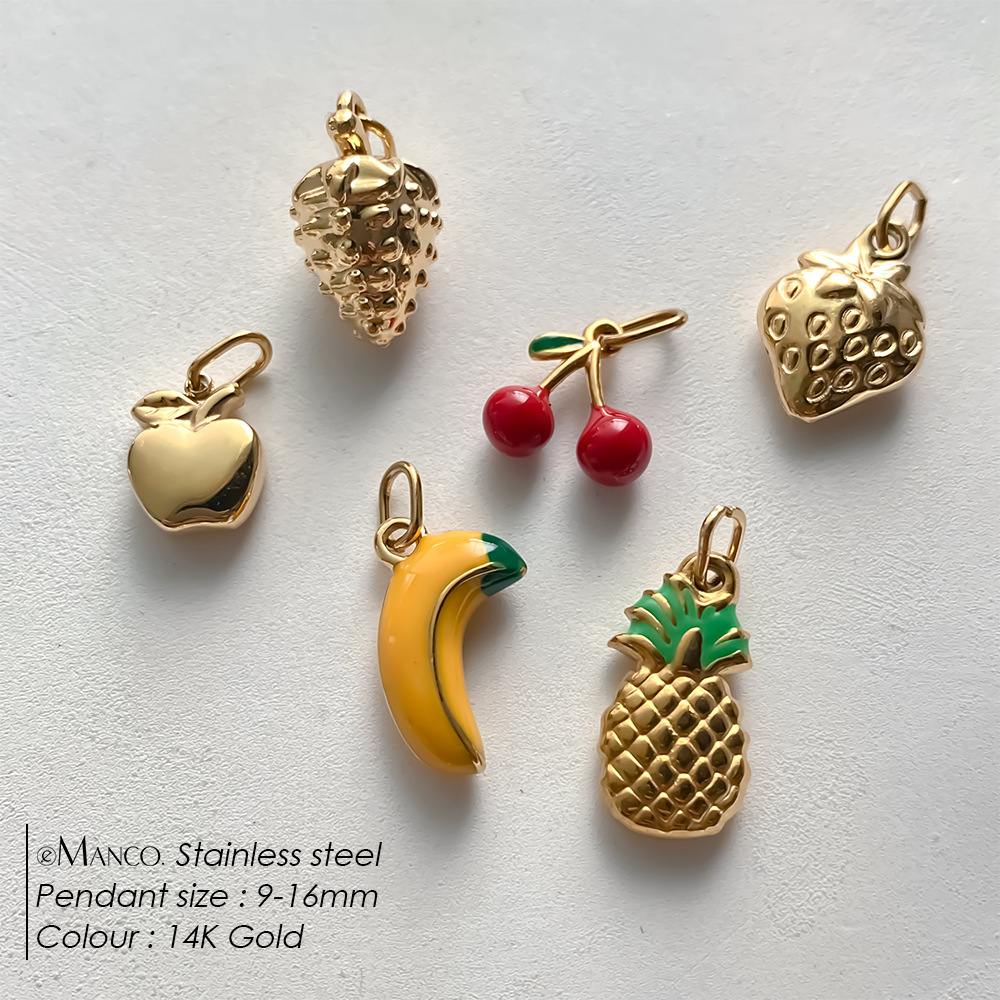 Pendentifs Femme Romantiques À Faire Soi-Même, En Acier Inoxydable, Couleur Or, Motif Fruits (Cerise Et Fraise) Image2