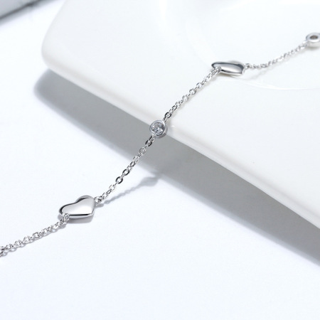 Bracelet en argent sterling 925 plaqué rhodium, collection Simple Series Sweet Heart Chain, pour femme.