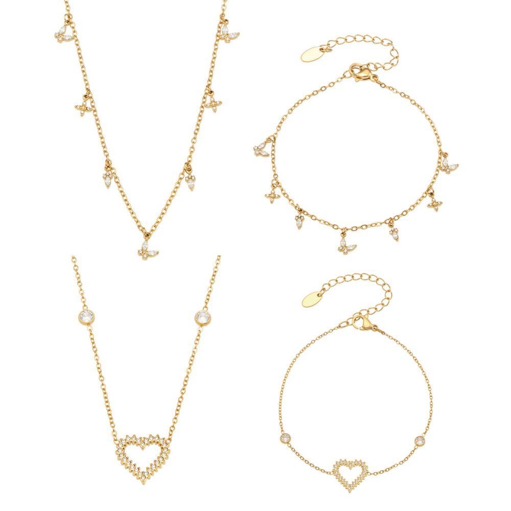 Colliers Pendentifs Pour Femmes, Collection Simple, Élégants, En Forme De Cœur Et D'Étoile, En Acier Inoxydable Étanche, Couleur Or Image5