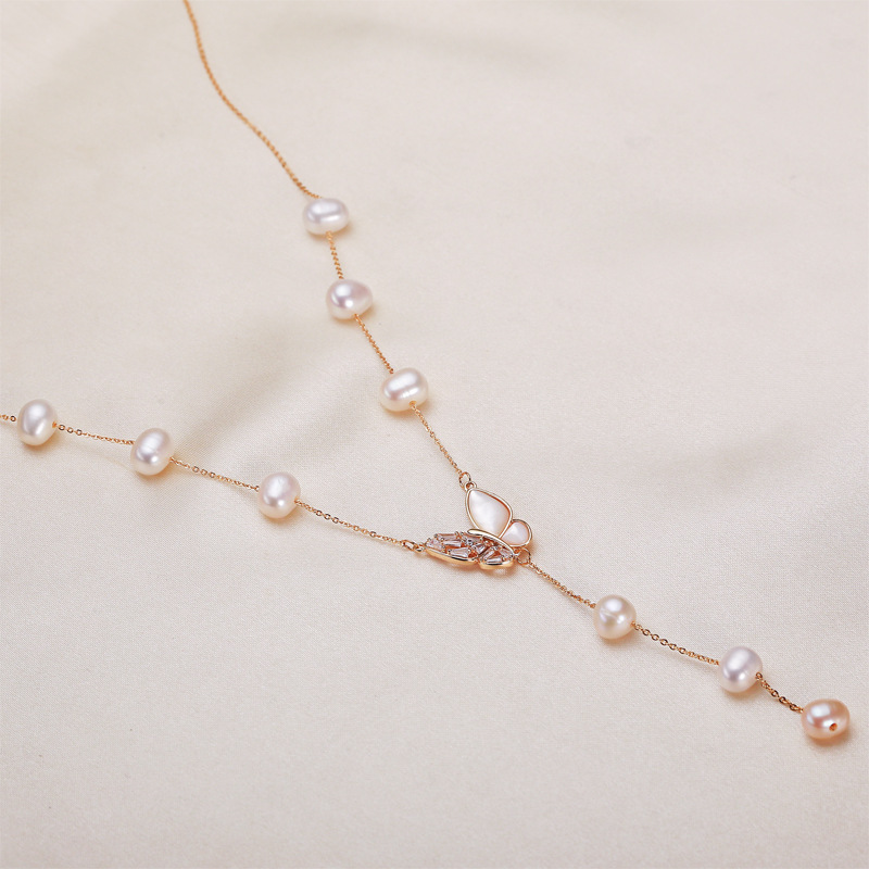 Collier De Perles Pour Femme, Collection Simple Series Elegant Beads, Perles Papillon D'Eau Douce, Plaqué Platine Image4
