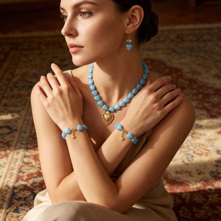 Ensembles de bijoux pour femmes, collection romantique, perles en forme de cœur, en acier inoxydable étanche, couleur or