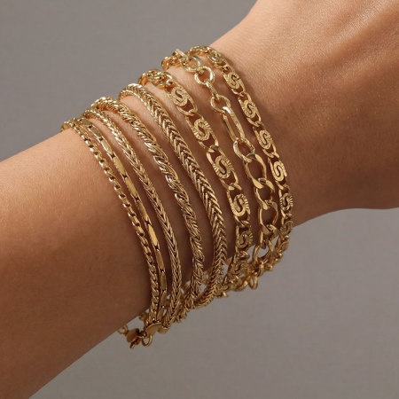 Bracelet chaîne patchwork quotidien Simple Series en acier inoxydable étanche pour femme