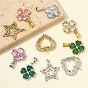 Pendentifs Pour Femmes En Acier Inoxydable Doré, Ornés De Strass Et De Zircon, En Forme De Cœur Et De Trèfle h5 Image3