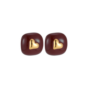 Boucles D'Oreilles Puces Pour Femmes, Style Rétro Cœur Rectangulaire, En Acier Inoxydable Étanche, Couleur Or, Collection Simple Series h5 Image5