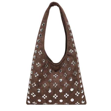 Sacs à bandoulière carrés pour femmes en daim uni, style Old Money, ornés de clous et de détails métalliques. 2