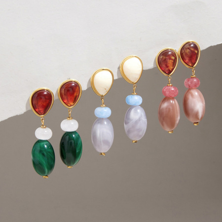 Boucles d'oreilles élégantes et simples en perles ovales, en acier inoxydable étanche, couleur or