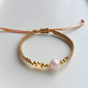 Bracelet Tressé Pour Femme, Motif Étoile De Vacances Souriante, En Corde Dorée, Collection Simple Series h5 