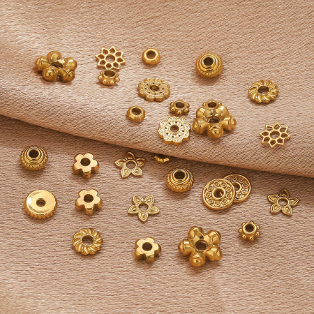 Perles d'espacement en acier inoxydable étanches couleur or, motif floral 2