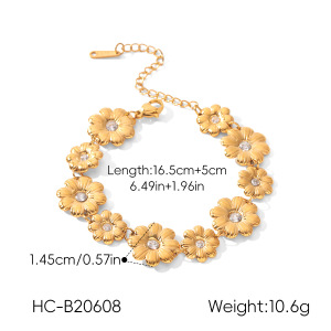 Bracelet Chaîne Pour Femme Simple Series Daily Flower En Acier Inoxydable, Étanche, Couleur Or, Avec Zircon. h5 Image2