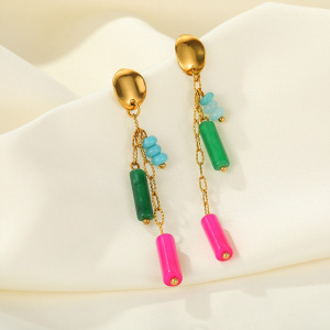 Boucles D'Oreilles Pendantes Pour Femmes, Modèle Daily Tassel, En Acier Inoxydable, Étanches, Couleur Or, De La Collection Simple Series. h5 Image3