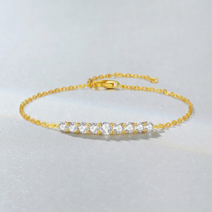 Bracelet Élégant En Argent Sterling 925 Couleur Or Et Moissanite Pour Femme, Collection Simple Series. h5 Image2