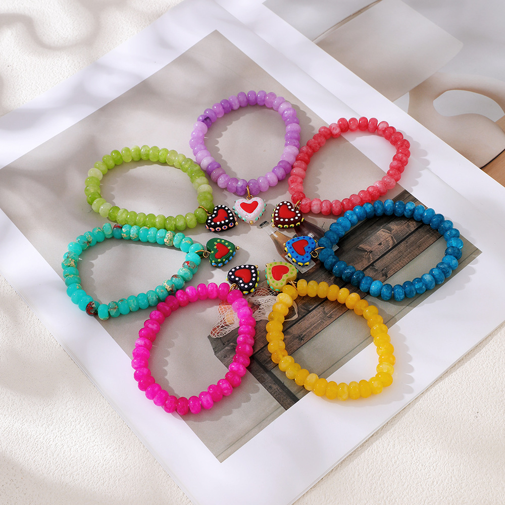 Bracelets À Breloques Pour Femmes, Collection Romantique, Avec Perles En Forme De Cœur Et Pierres Naturelles Image3