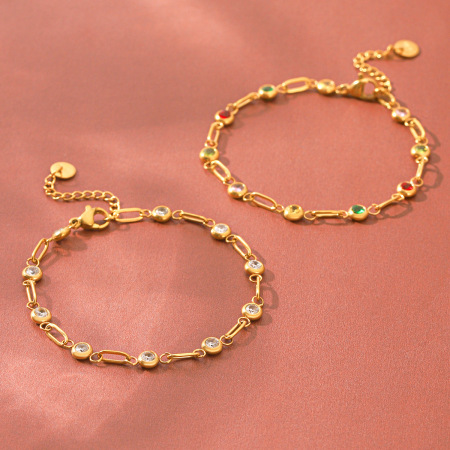 Bracelets à maillons pour femmes en acier inoxydable étanche, couleur or, avec zircon.