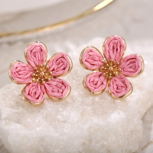 Boucles D'Oreilles Créoles En Raphia, Collection Romantique Sweet Flower, Couleur Unie, Motif Vacances À La Mer, Style Bord De Mer h5 Image3
