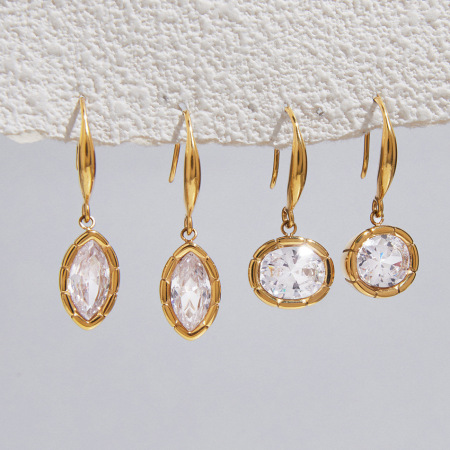 Boucles d'oreilles pendantes pour femmes, en acier inoxydable, étanches, couleur or, avec zircon, en forme de goutte
