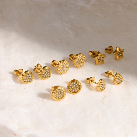 Boucles d'oreilles puces pour femmes, en acier inoxydable étanche, couleur or, ornées de strass, collection Simple Series