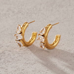 Boucles D'Oreilles Puces Pour Femmes Simple Series Daily Circle En Acier Inoxydable Étanche Couleur Or h5 Image3