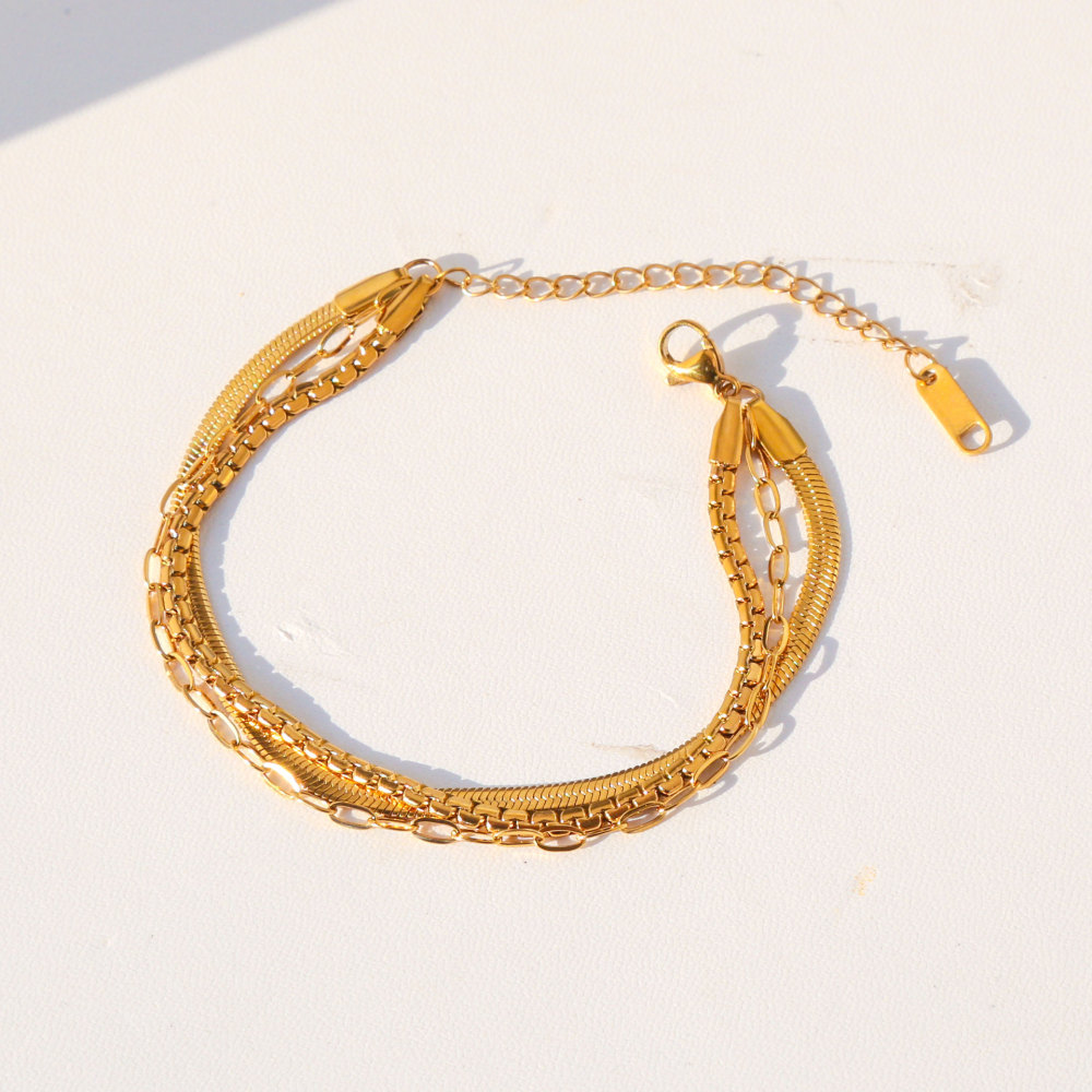 Bracelet Chaîne Classique Simple Series En Acier Inoxydable Étanche Couleur Or Pour Femme 