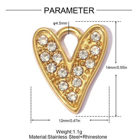 Pendentifs DIY pour femmes en acier inoxydable, couleur or, en forme de cœur et de soleil, étanches, avec strass.