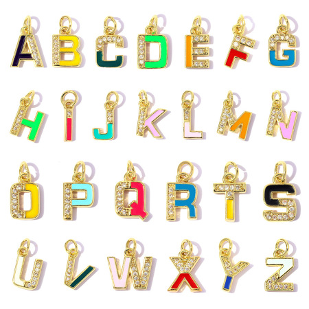 Pendentifs pour femmes, collection Simple Series DIY, lettres, couleurs mélangées, cuivre et or