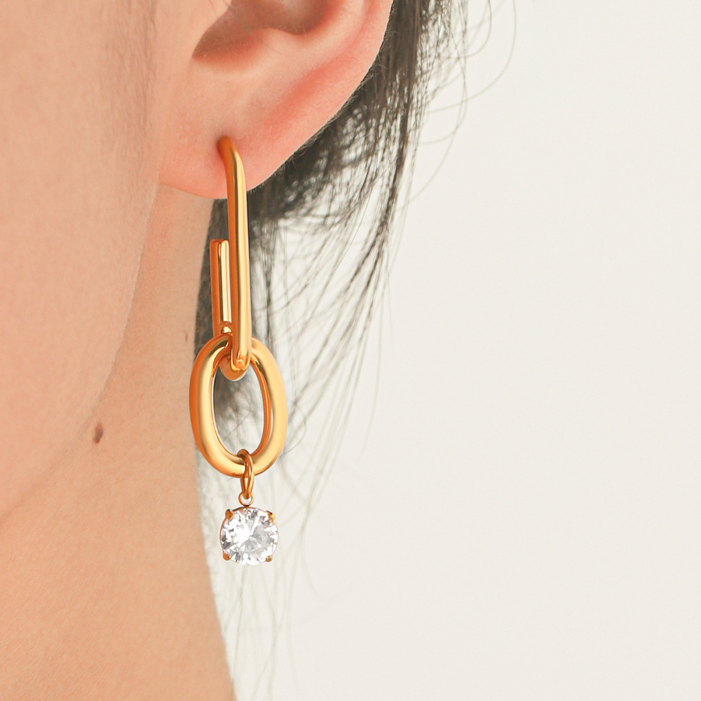 Boucles D'Oreilles Pendantes Pour Femmes En Acier Inoxydable Étanche, Couleur Or, Avec Zircon. Image5