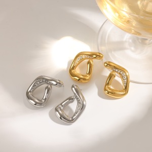 Boucles D'Oreilles Puces Pour Femmes En Acier Inoxydable Étanche, Couleur Or, En Forme De G, Ornées De Strass. h5 Image2