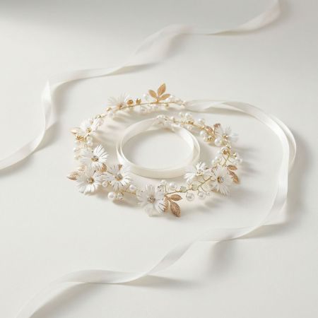 Série luxueuse de coiffes de mariée élégantes en alliage, strass et perles artificielles, ornées de fleurs et de feuilles. 2