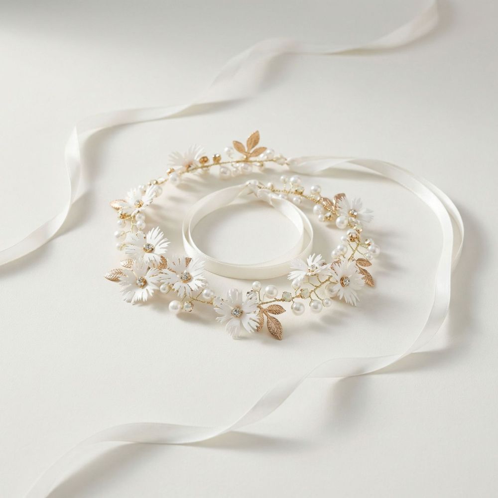 Série Luxueuse De Coiffes De Mariée Élégantes En Alliage, Strass Et Perles Artificielles, Ornées De Fleurs Et De Feuilles. Image2