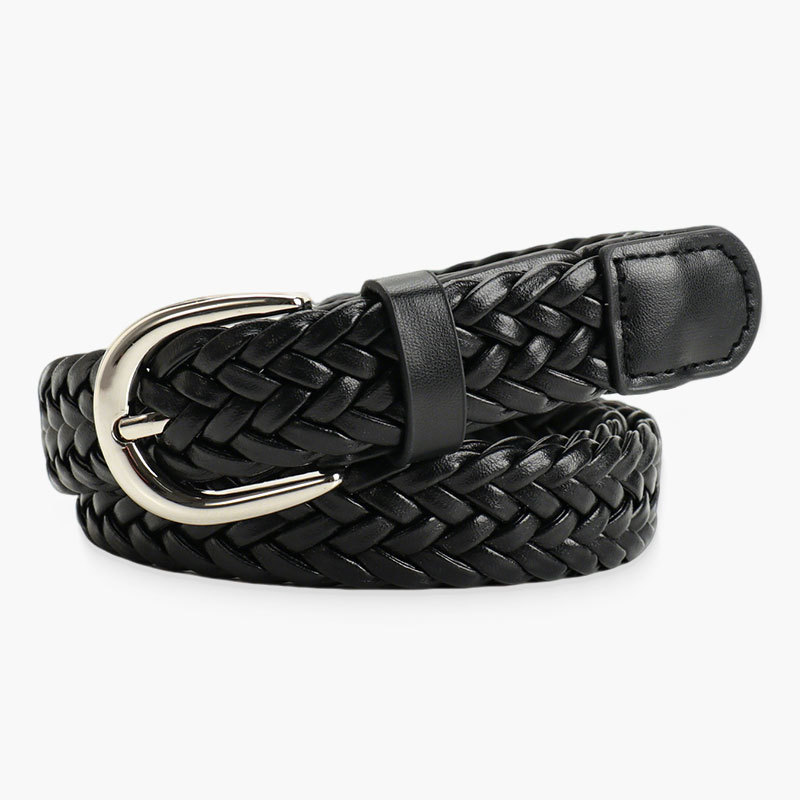 Ceinture Tissée En Pu De Qualité Supérieure, Couleur Unie, Série Simple