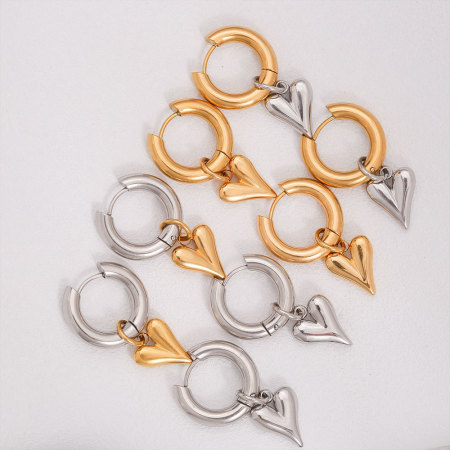 Boucles d'oreilles pendantes pour femme, en acier inoxydable, couleur or, style Simple Series Simple Heart
